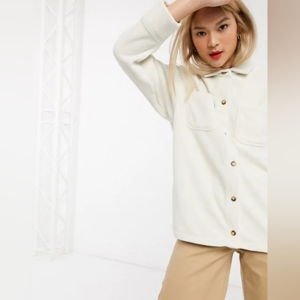 Damson Madder Recycled Polyester Oversized Worker Shirt In Fleece Size Small